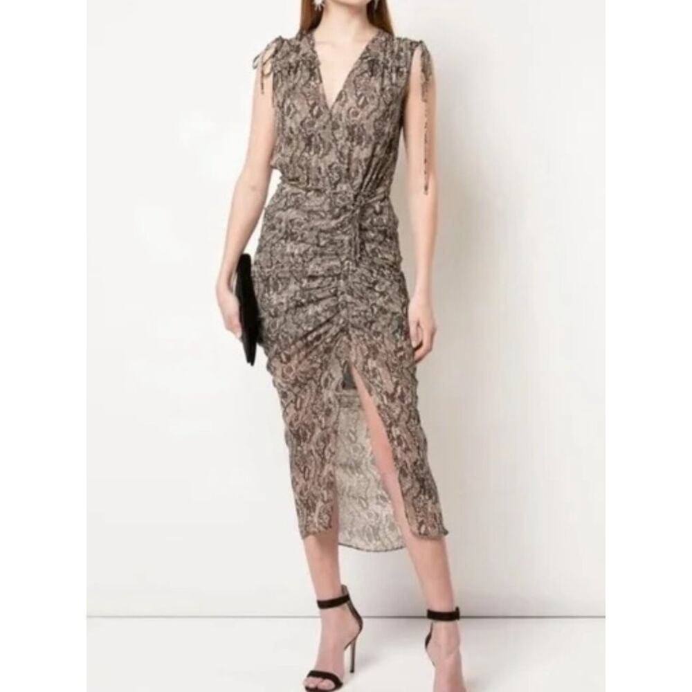 Veronica Beard Gray Tan Snake Print Wrap Midi Dress Size 6 Designer Chic